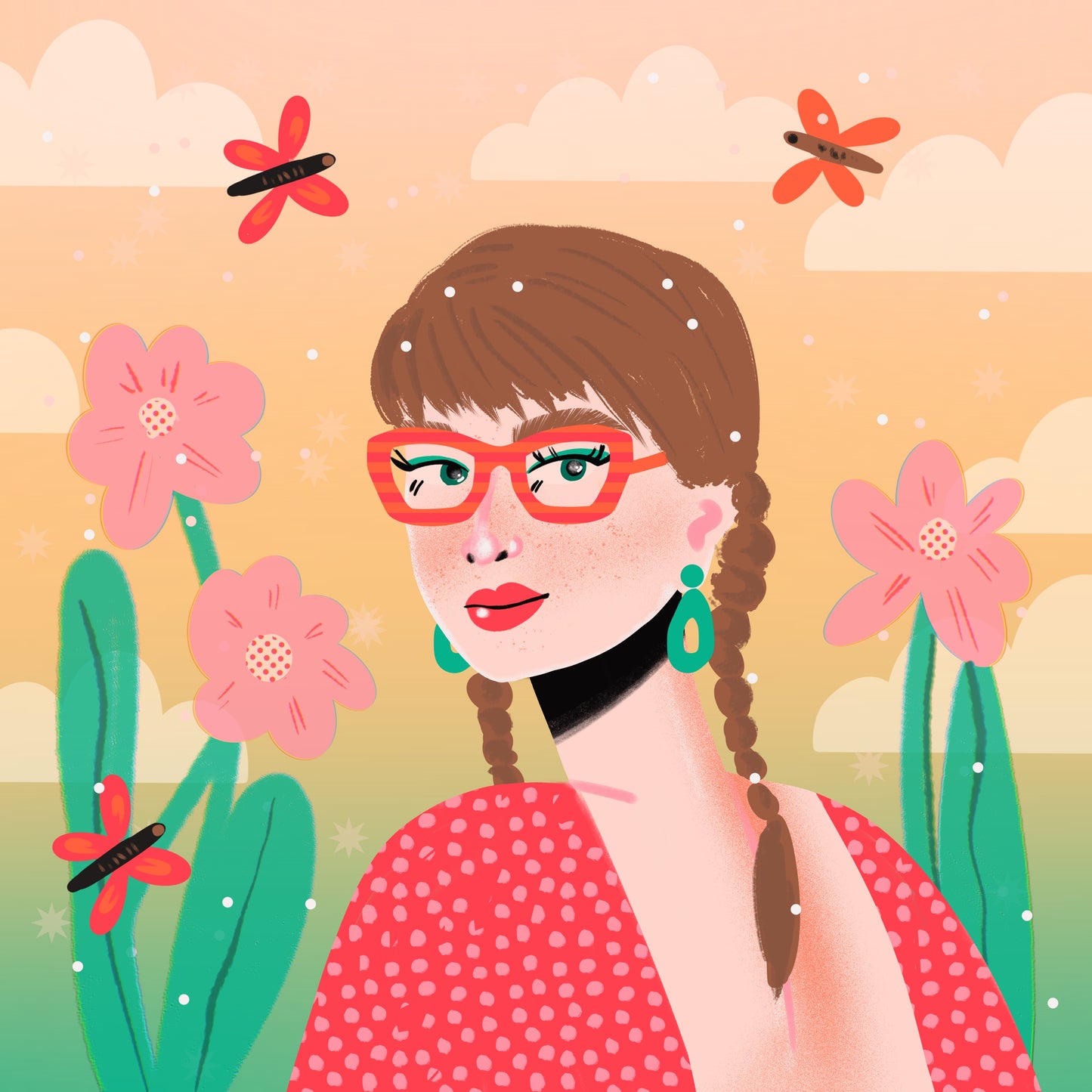 Girl with Red Glasses Print