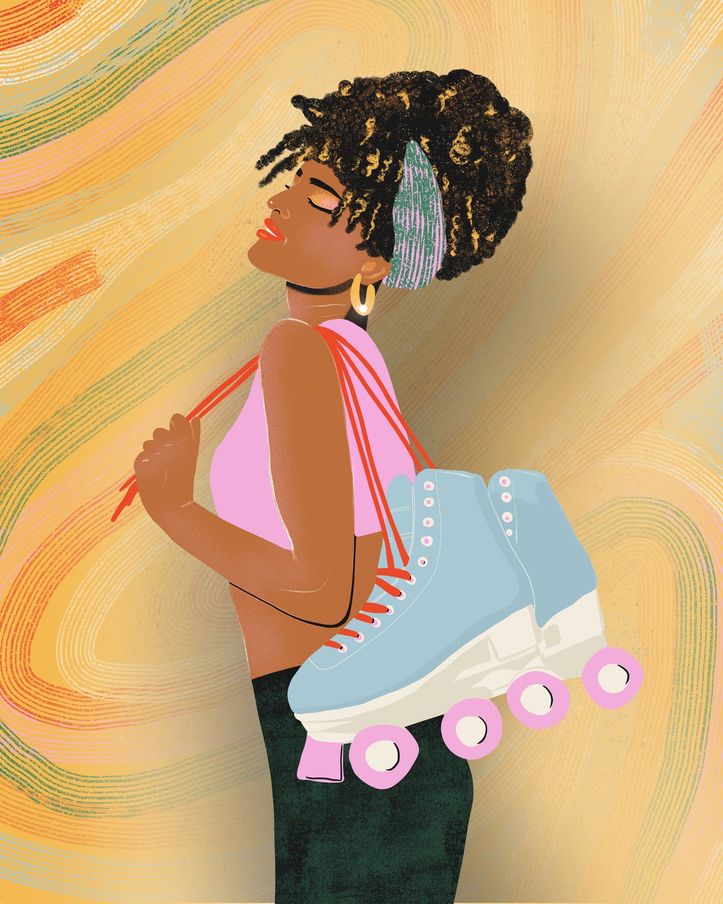 Girl With Roller Skates Print
