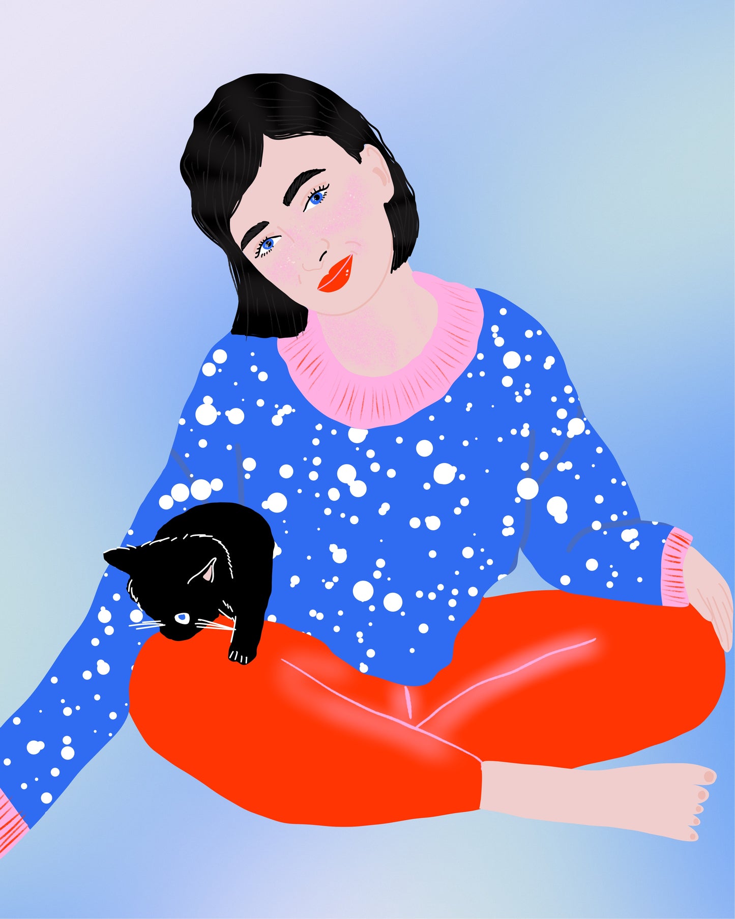 Girl with a Kitten Print