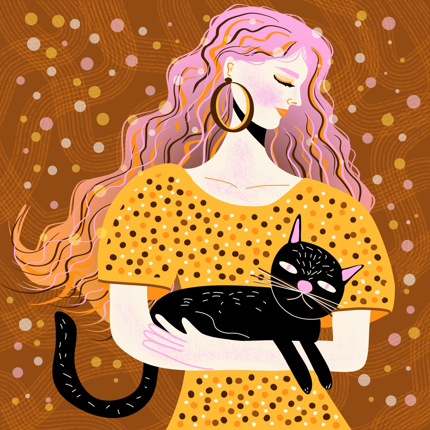 Girl with Black Cat Print