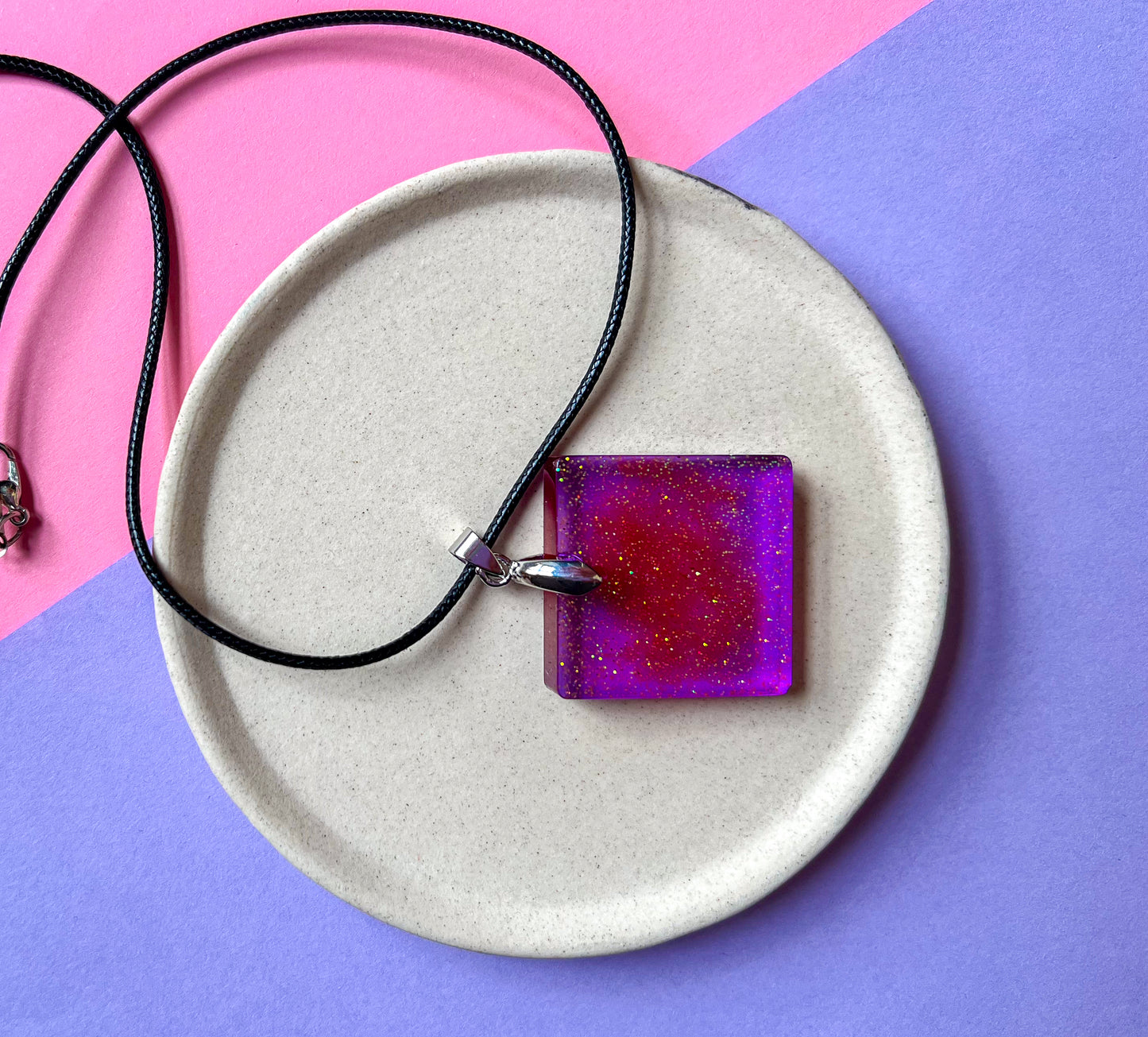 Square Purple Sparkly Necklace