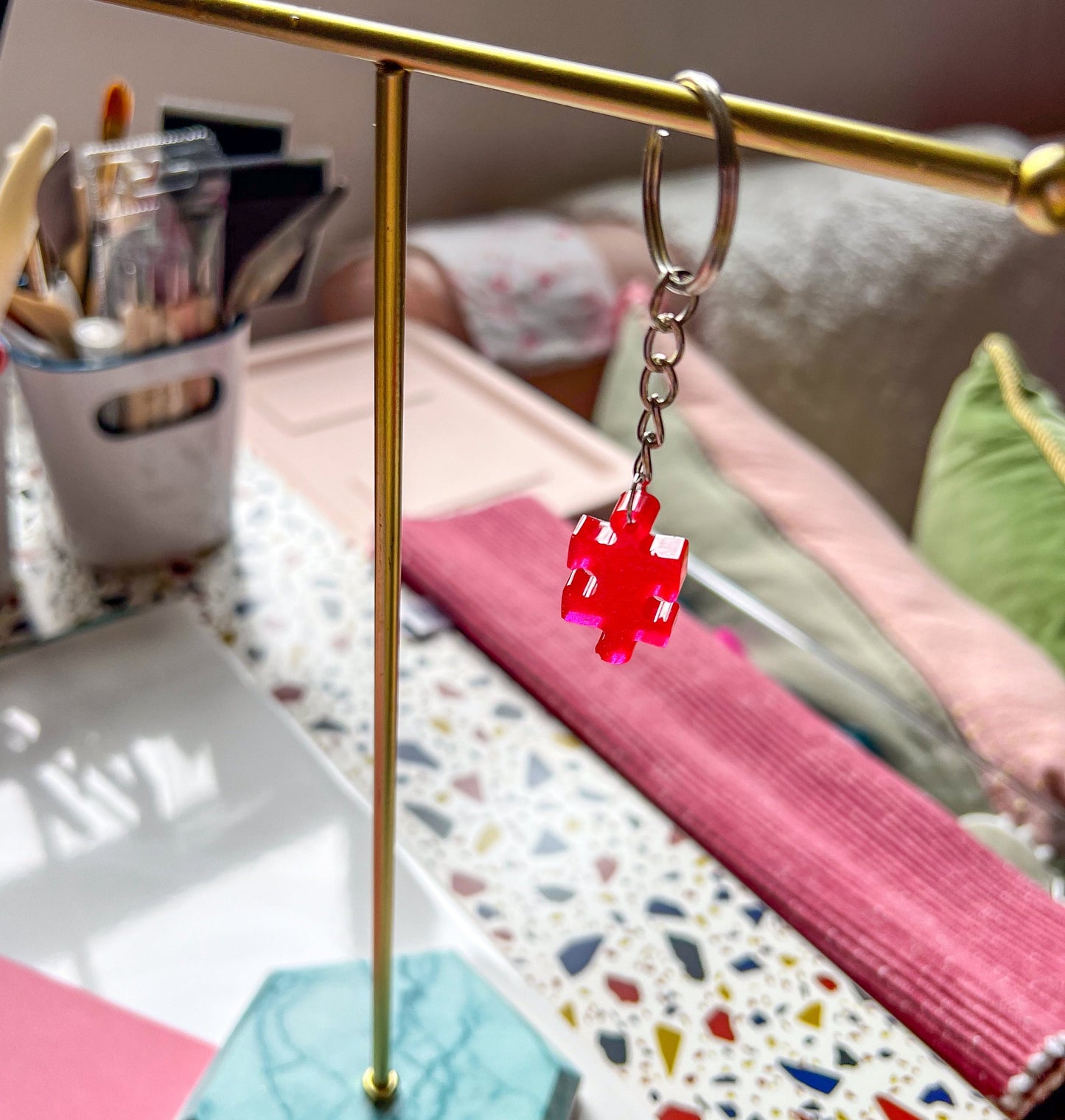Abstract Red Sparkly Keychain