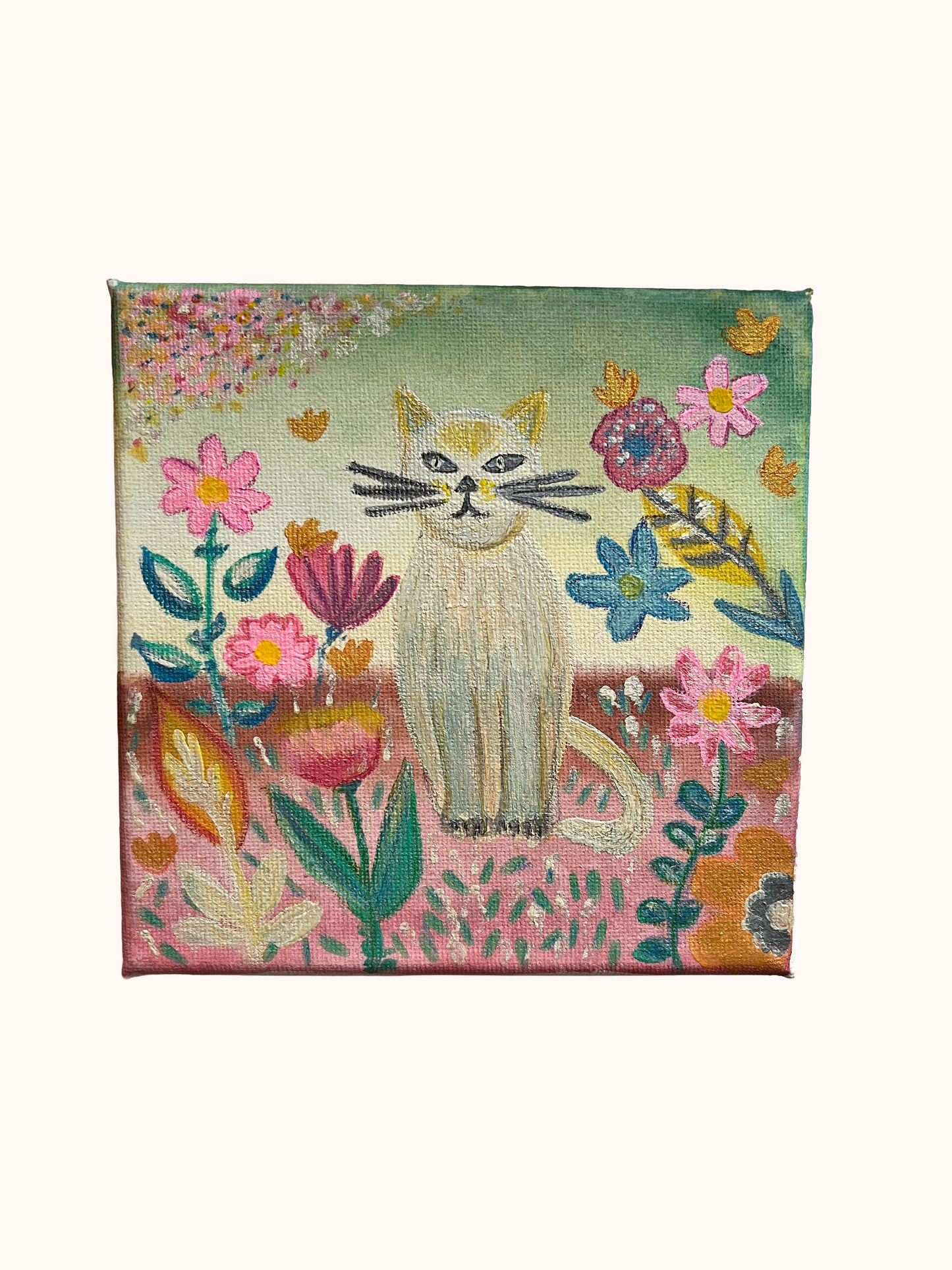 White Cat in a Garden Painting