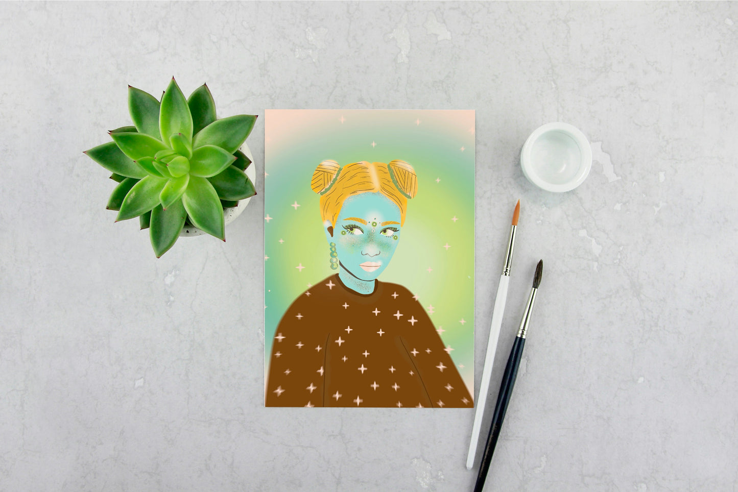 Girl with Space Buns Print
