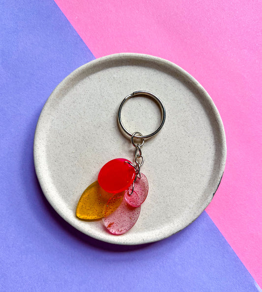 Organic Red Yellow Pink Sparkly Keychain