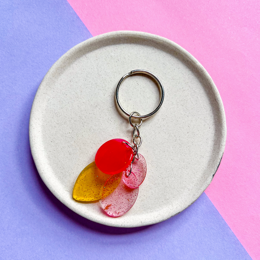 Organic Red Yellow Pink Sparkly Keychain