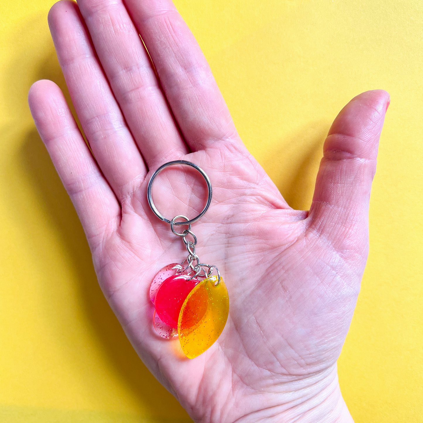 Organic Red Yellow Pink Sparkly Keychain