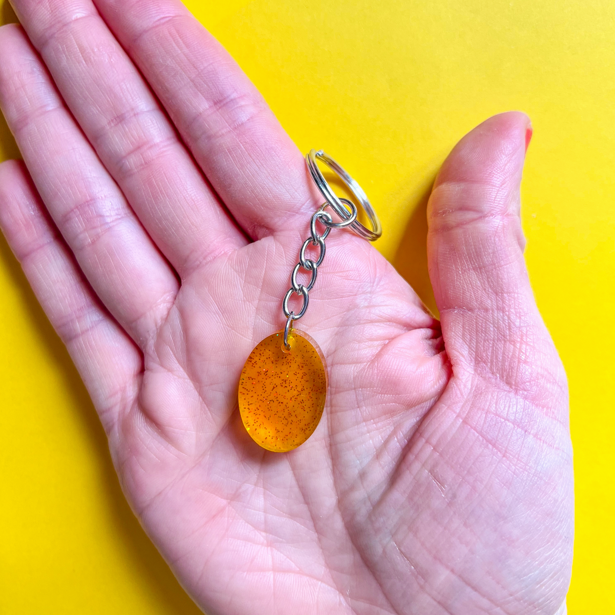Oval Yellow Sparkly Keychain