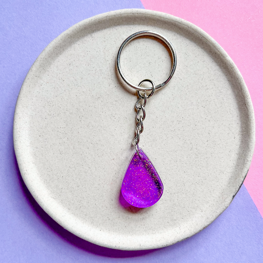 Teardrop Purple Sparkly Keychain