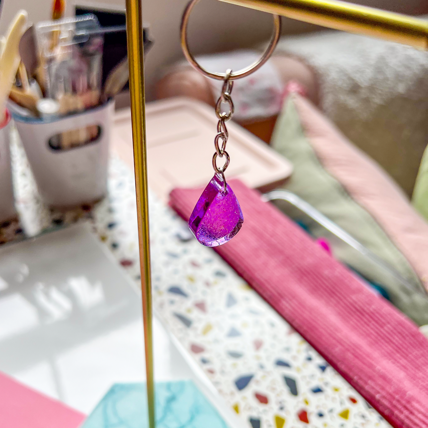 Teardrop Purple Sparkly Keychain