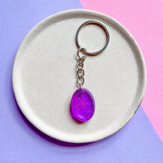 Oval Purple Sparkly Keychain