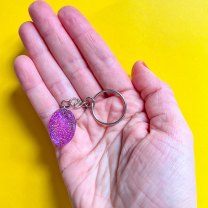 Oval Purple Sparkly Keychain