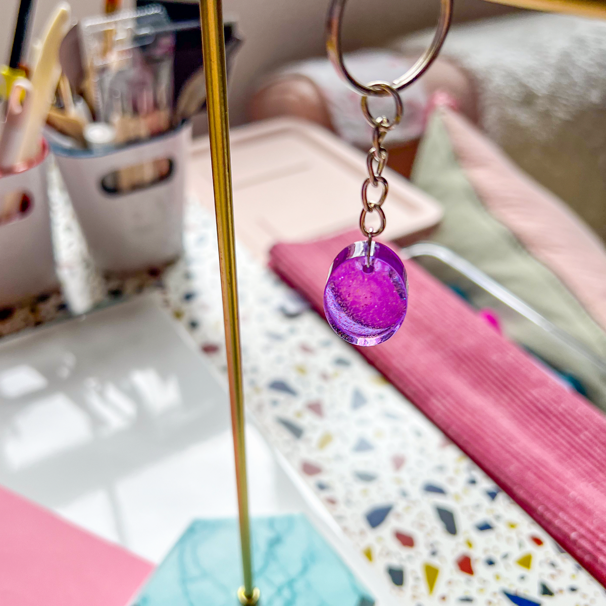 Oval Purple Sparkly Keychain