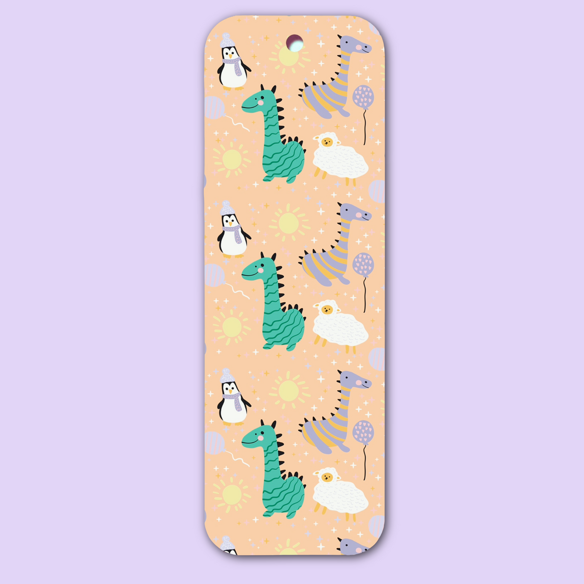 Dino Penguin Pattern Bookmark