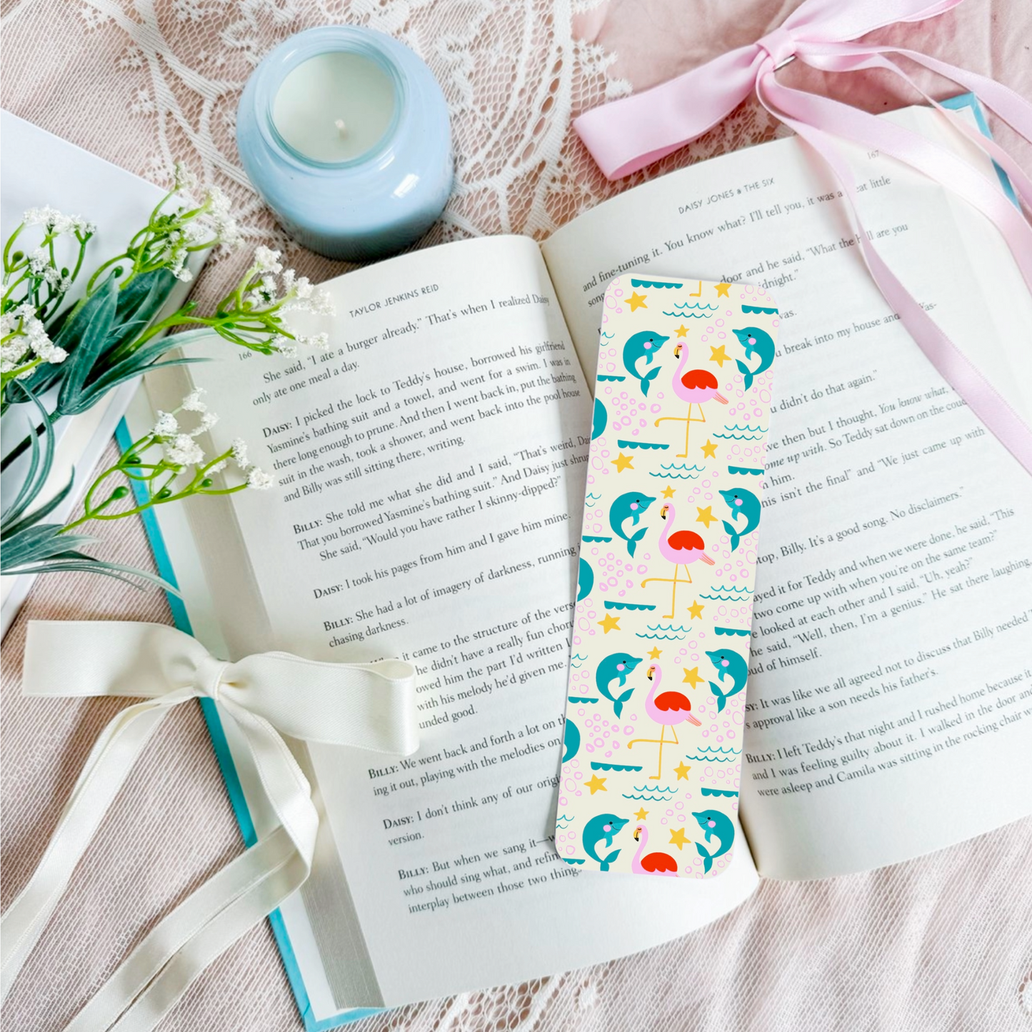 Flamingo  Dolphin Pattern Bookmark