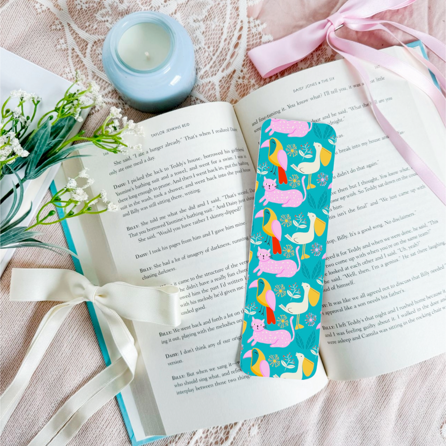 Cat Pelican Pattern Bookmark