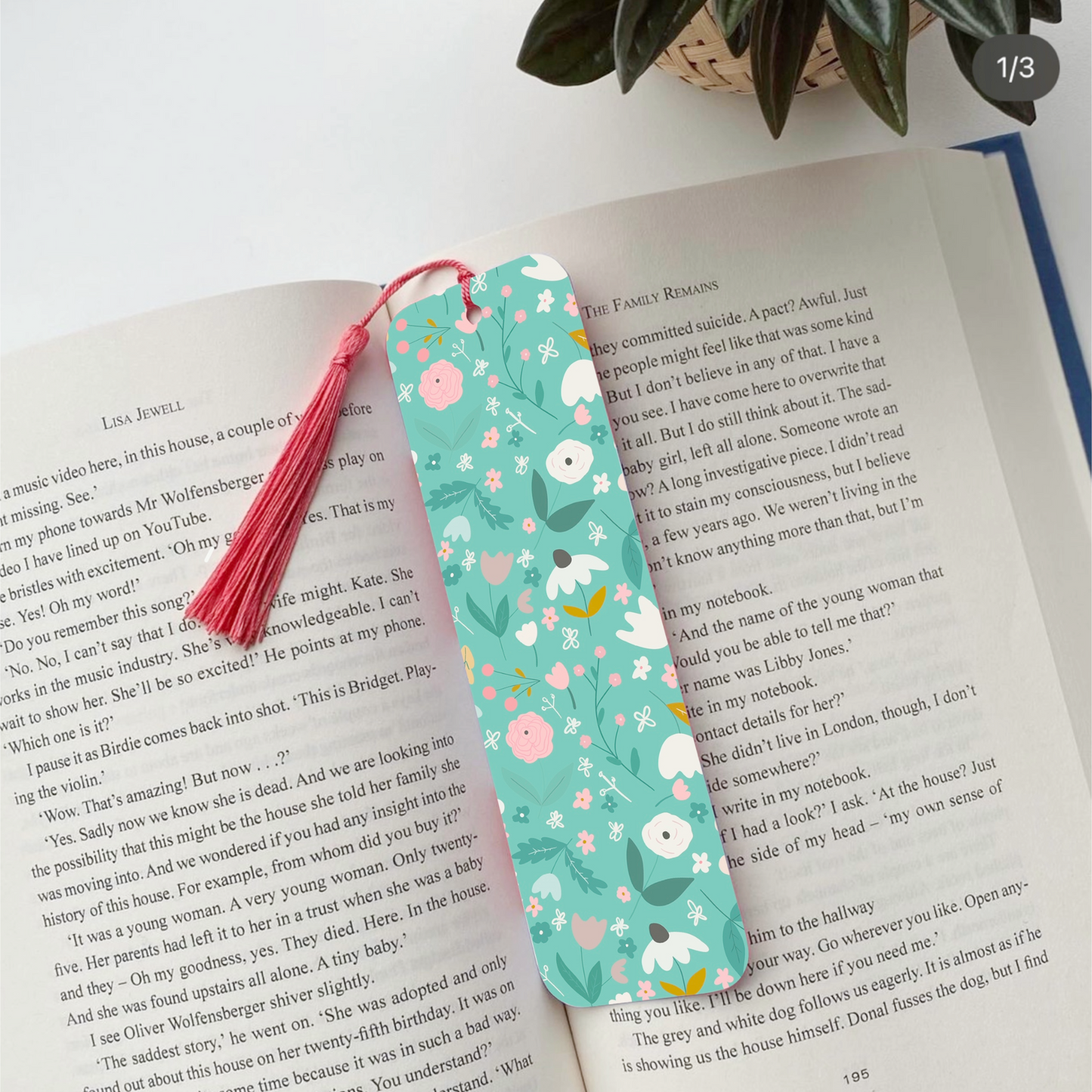 Flower Pattern Green Pink White Bookmark