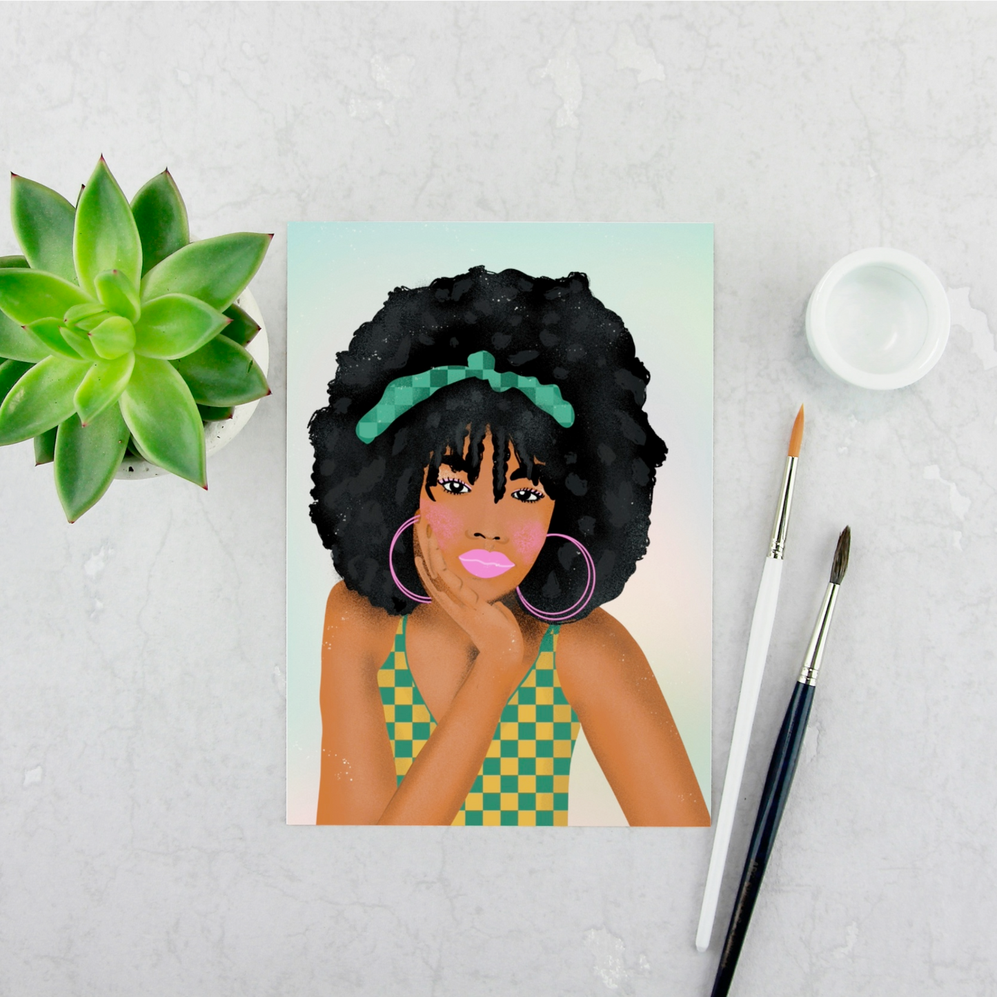 Girl with a Checkered Hairband Print