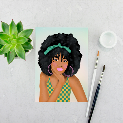 Girl with a Checkered Hairband Print