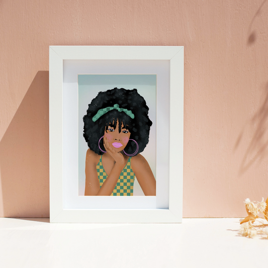 Girl with a Checkered Hairband Print