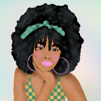 Girl with a Checkered Hairband Print