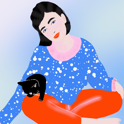 Girl with a Kitten Print