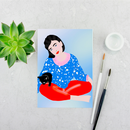 Girl with a Kitten Print