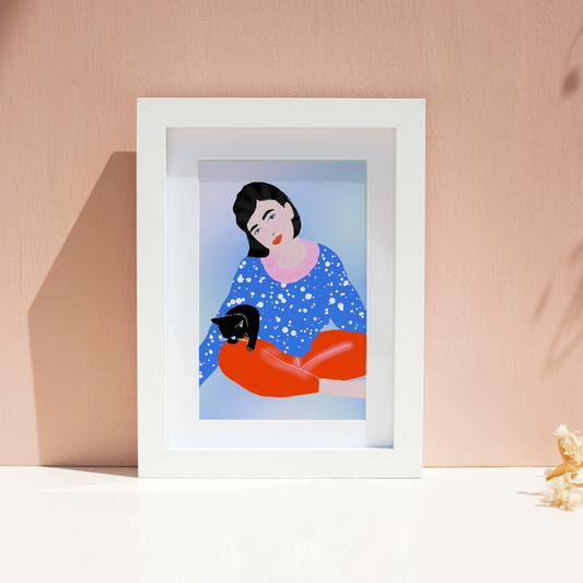 Girl with a Kitten Print