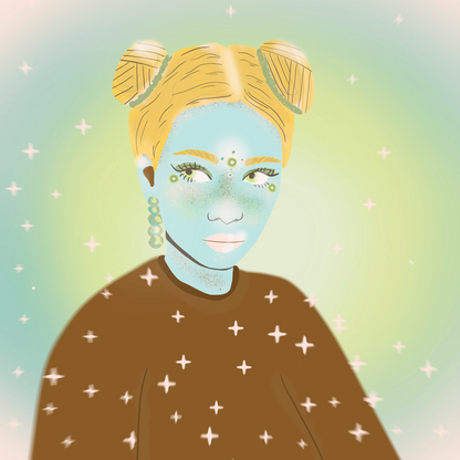 Girl with Space Buns Print