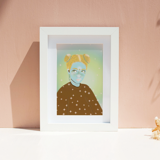 Girl with Space Buns Print