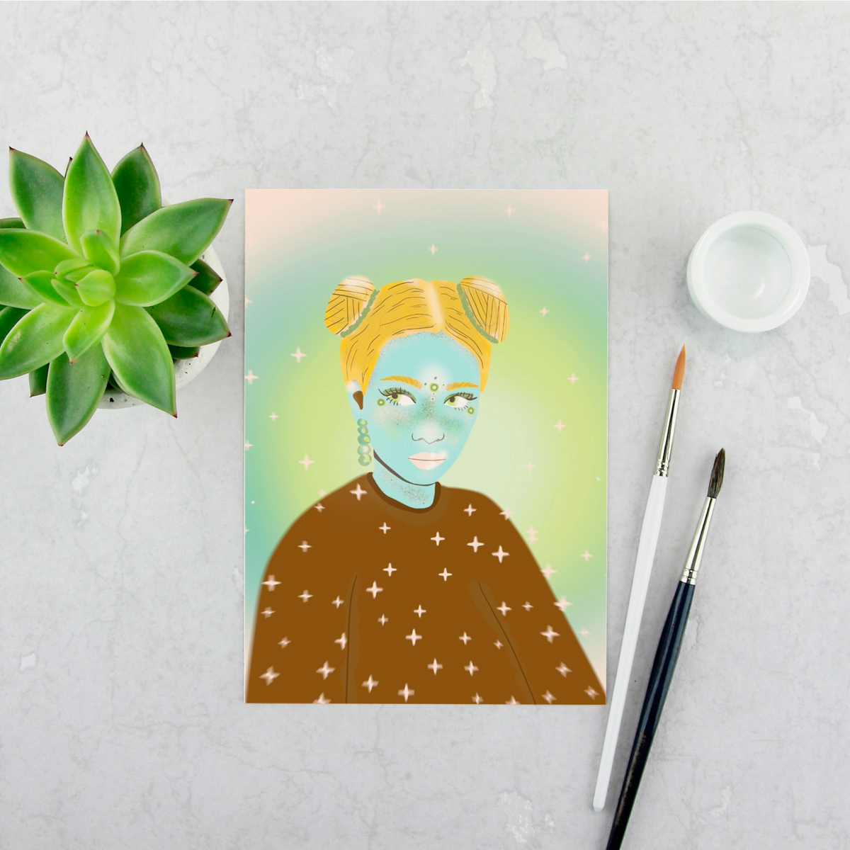 Girl with Space Buns Print