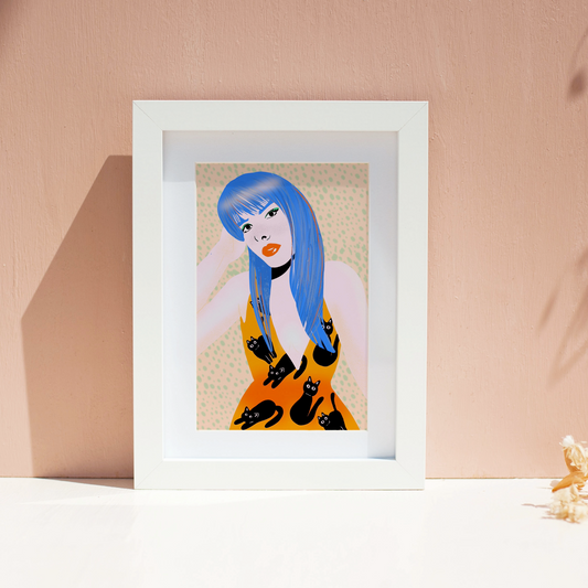 Girl in Cat Dress Print