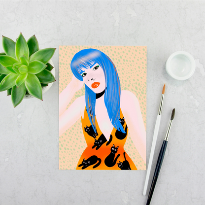 Girl in Cat Dress Print