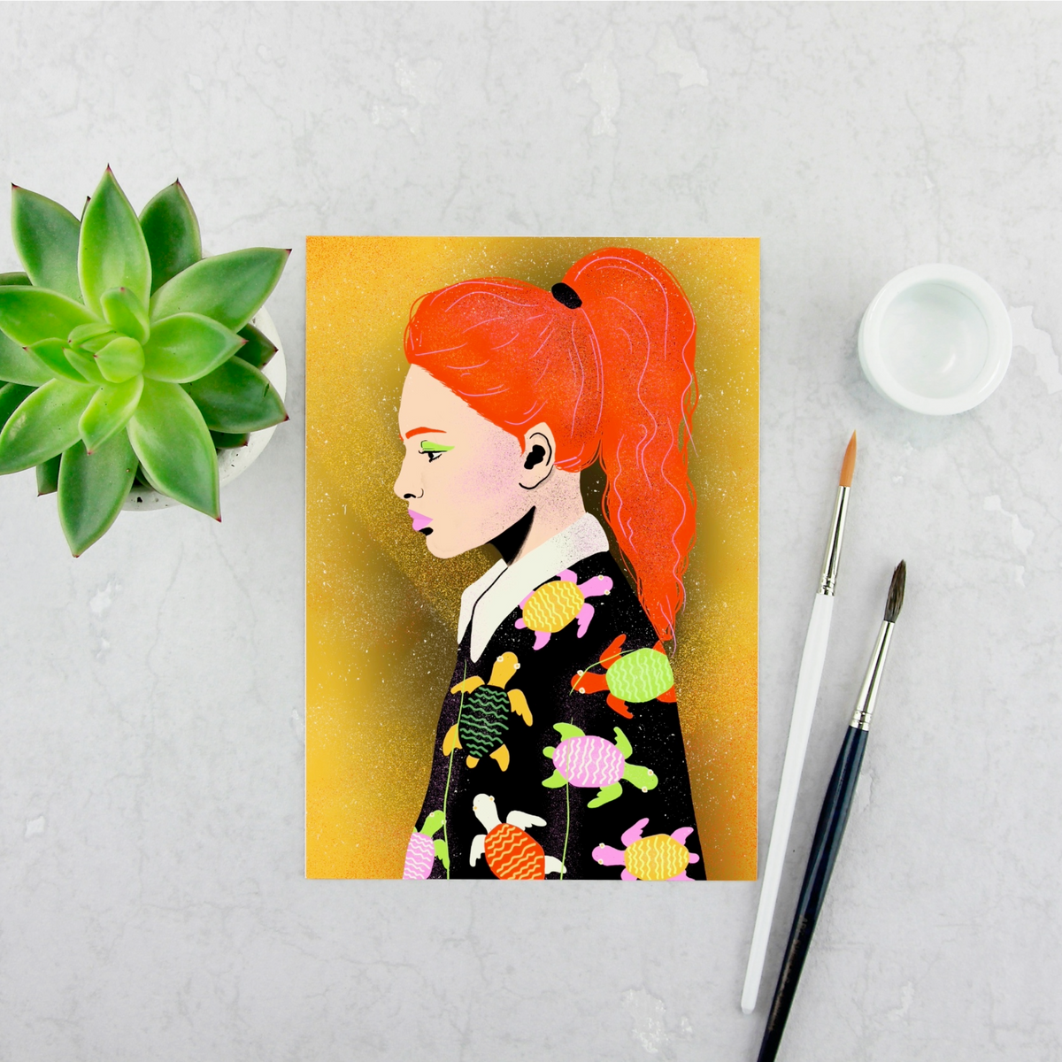 Girl in Turtle Shirt Print