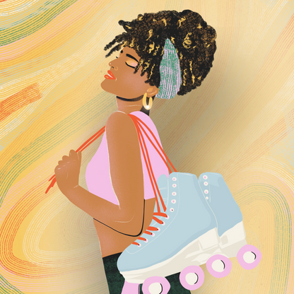 Girl With Roller Skates Print