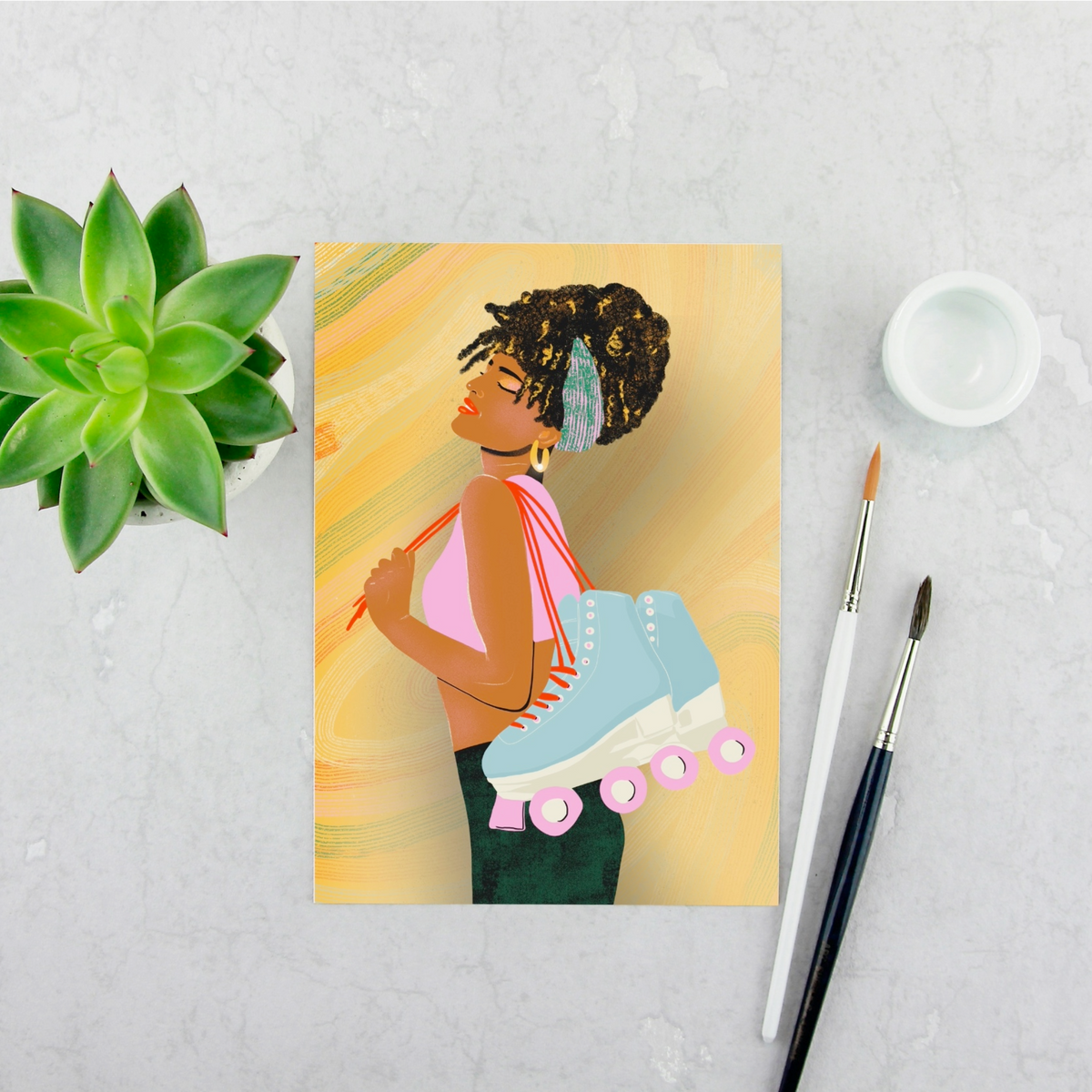 Girl With Roller Skates Print