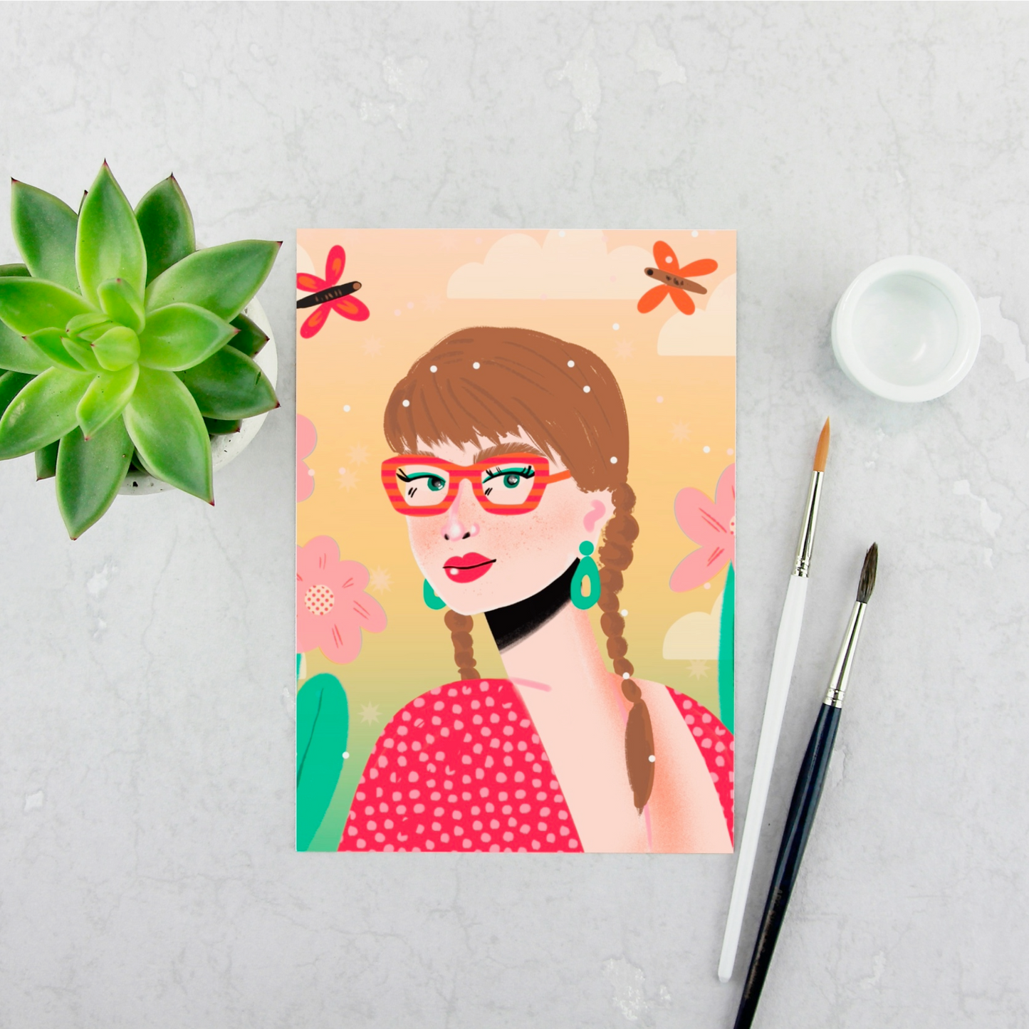 Girl with Red Glasses Print