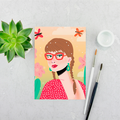 Girl with Red Glasses Print