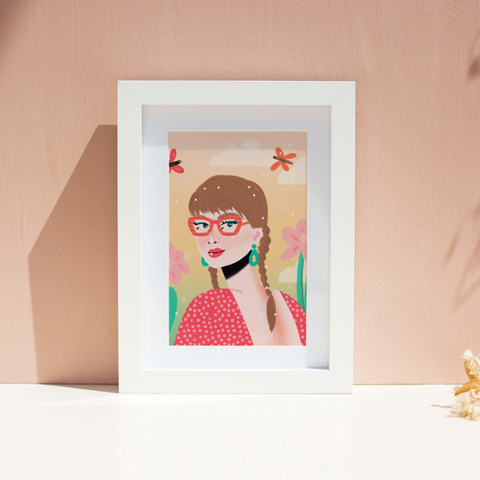Girl with Red Glasses Print