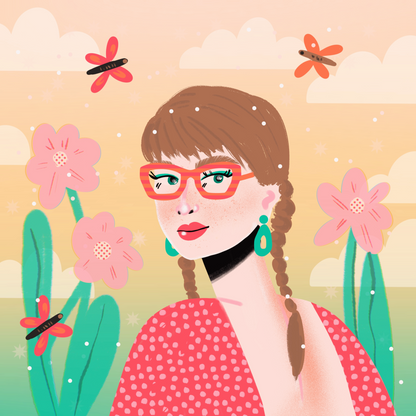 Girl with Red Glasses Print