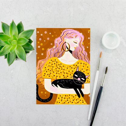 Girl with Black Cat Print