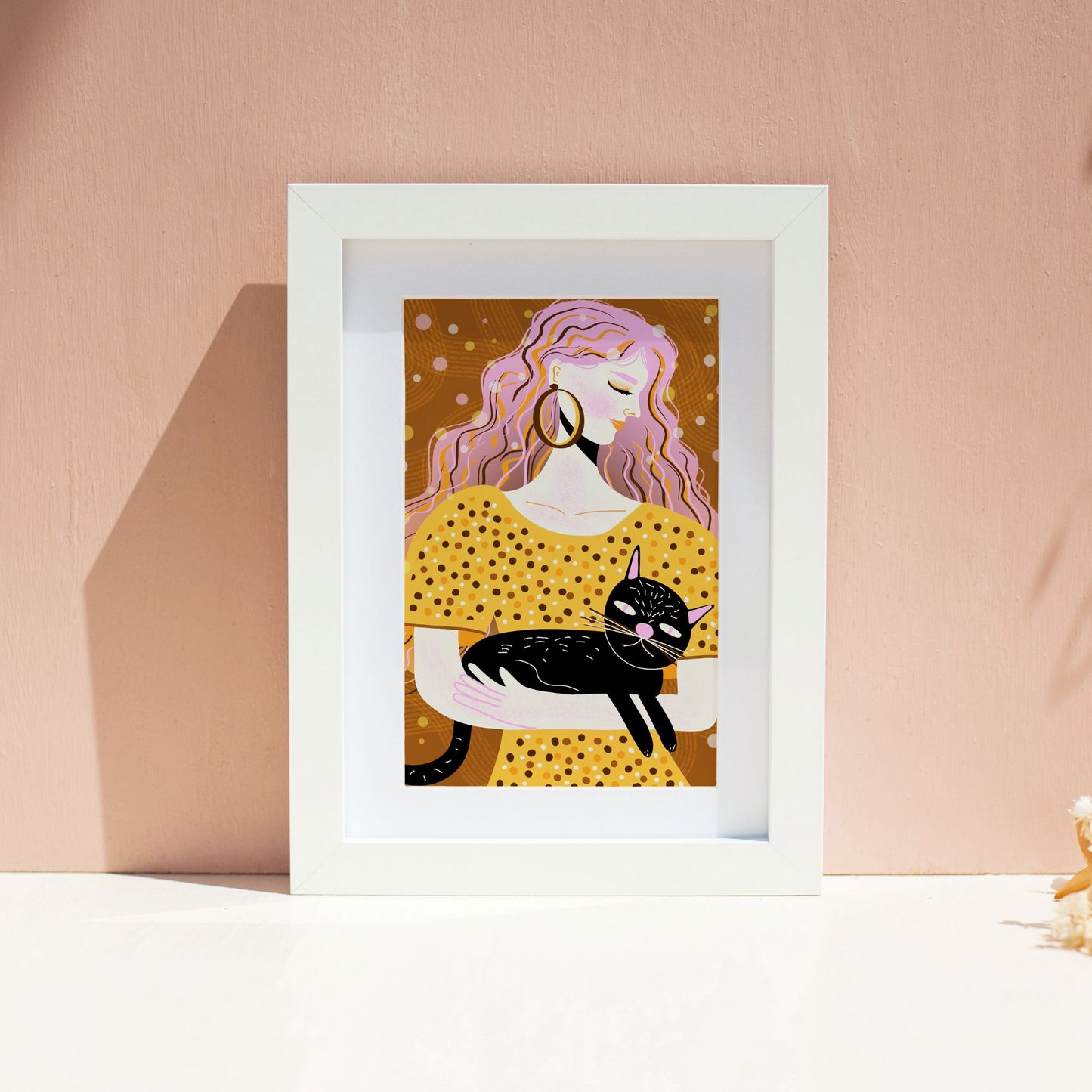 Girl with Black Cat Print