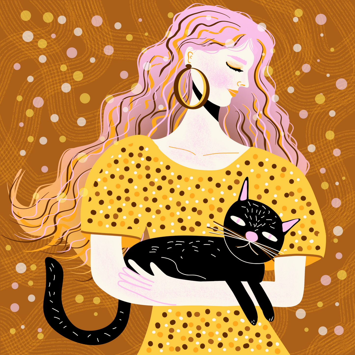 Girl with Black Cat Print