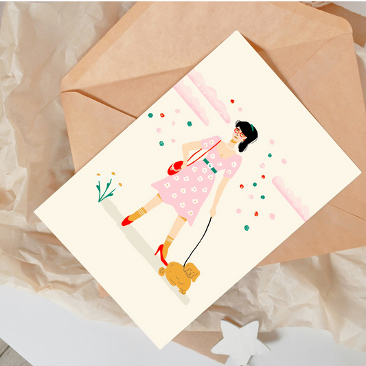 Girl with a Puppy Card