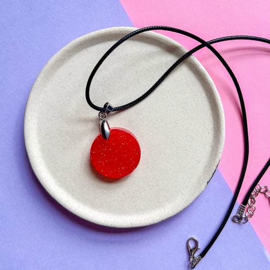 Round Red Sparkly Necklace