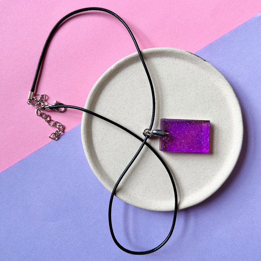 Rectangle Purple Sparkly Necklace