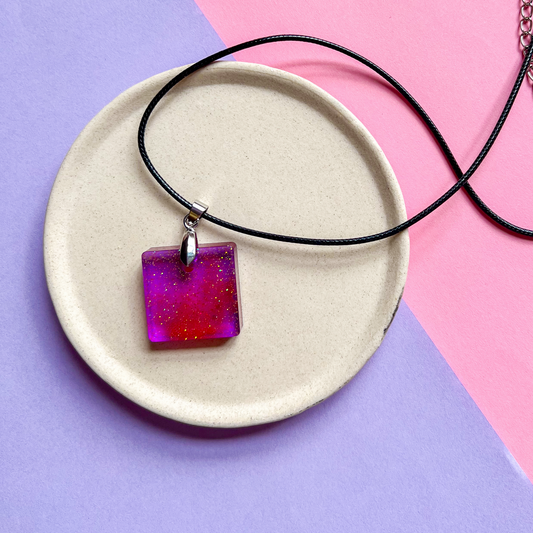 Square Purple Sparkly Necklace