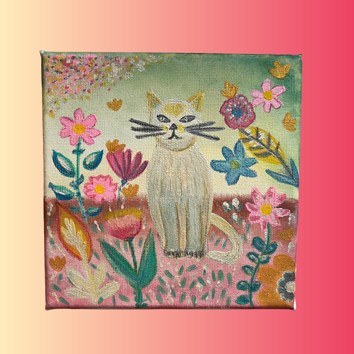 White Cat in a Garden Painting