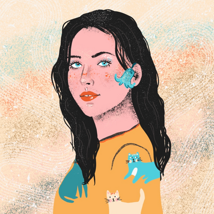 Girl in a Cat Jumper — Girl in a Cat Jumper A5 art print by Glimmette.