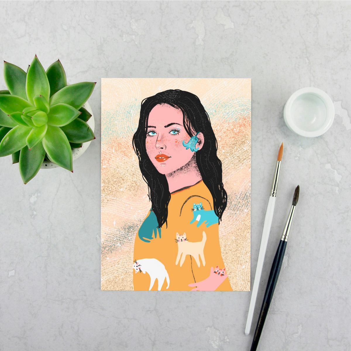 Girl in a Cat Jumper — Girl in a Cat Jumper A5 art print by Glimmette.